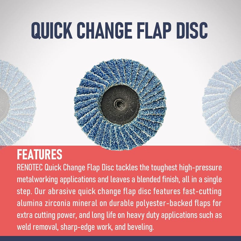 RENOTEC 30 Pcs 2 Inch Mini Flap Disc, Assorted 40/60/80 Set, High Density Zirconia Grinding Flap Disc, with 1/4 inch Shank Holder, On Metal Grinding, for Angle Die Grinder (Pack of 30) - Image 5